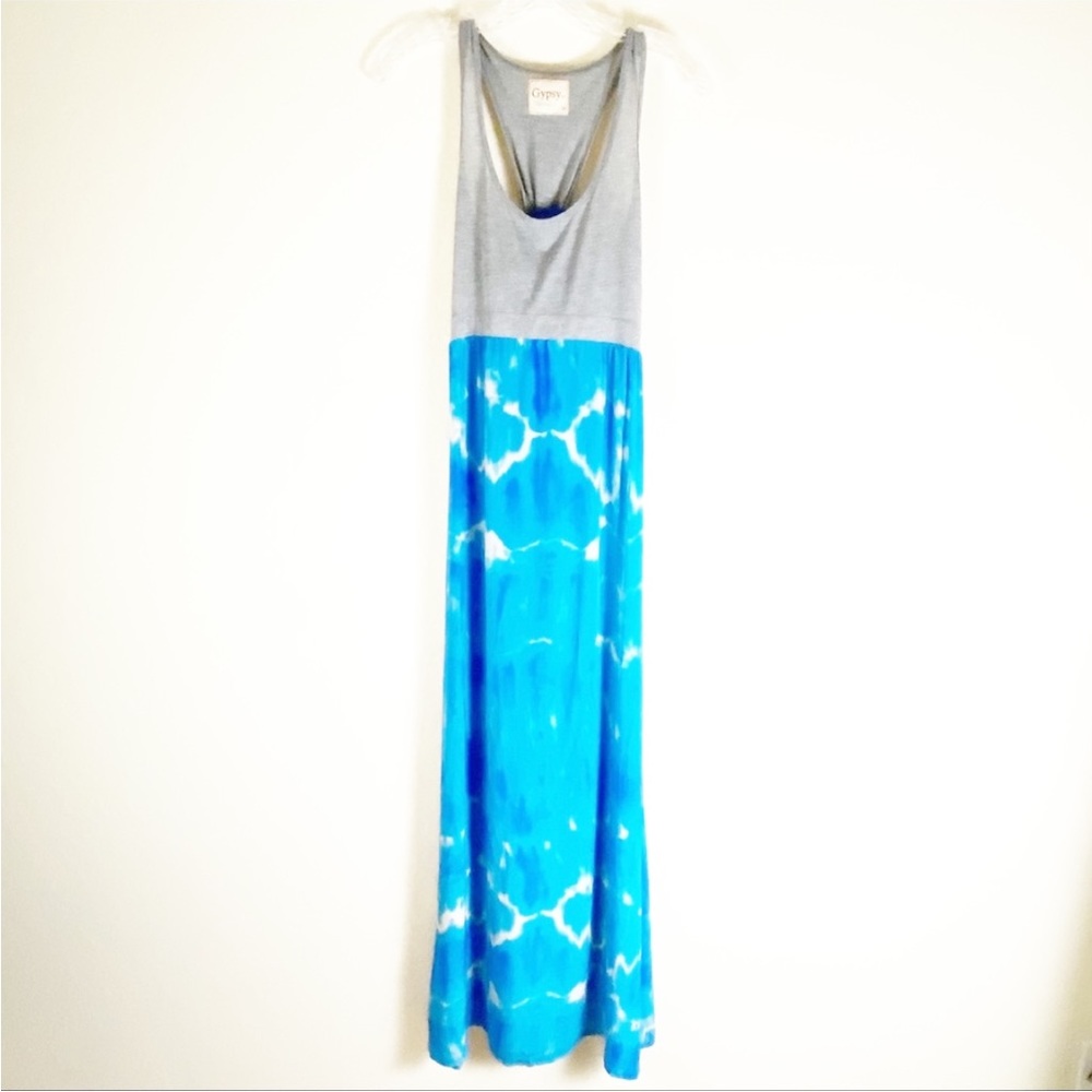 Gypsy 05 Blue and Gray Tie-Dye Maxi Dress